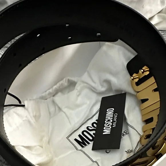 Moschino Black Belt with Gold Lettering